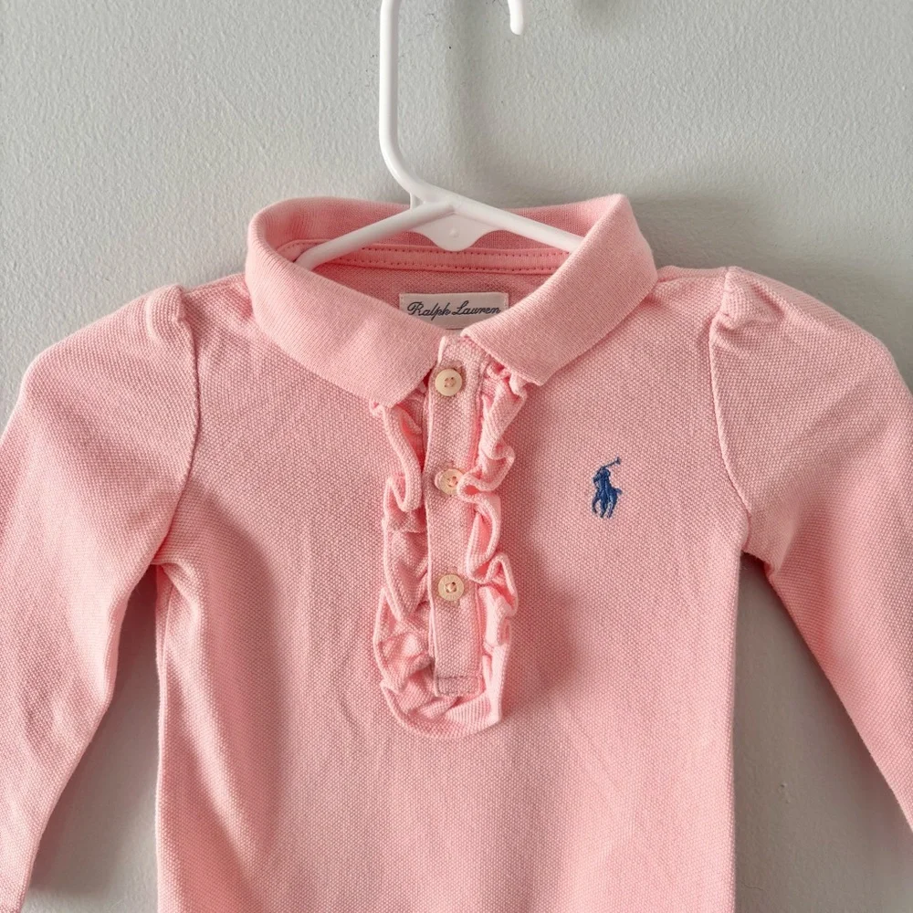 Ralph Lauren NWOT Baby Girl Onesie Ruffled One-Piece Snap Closure Henley Soft